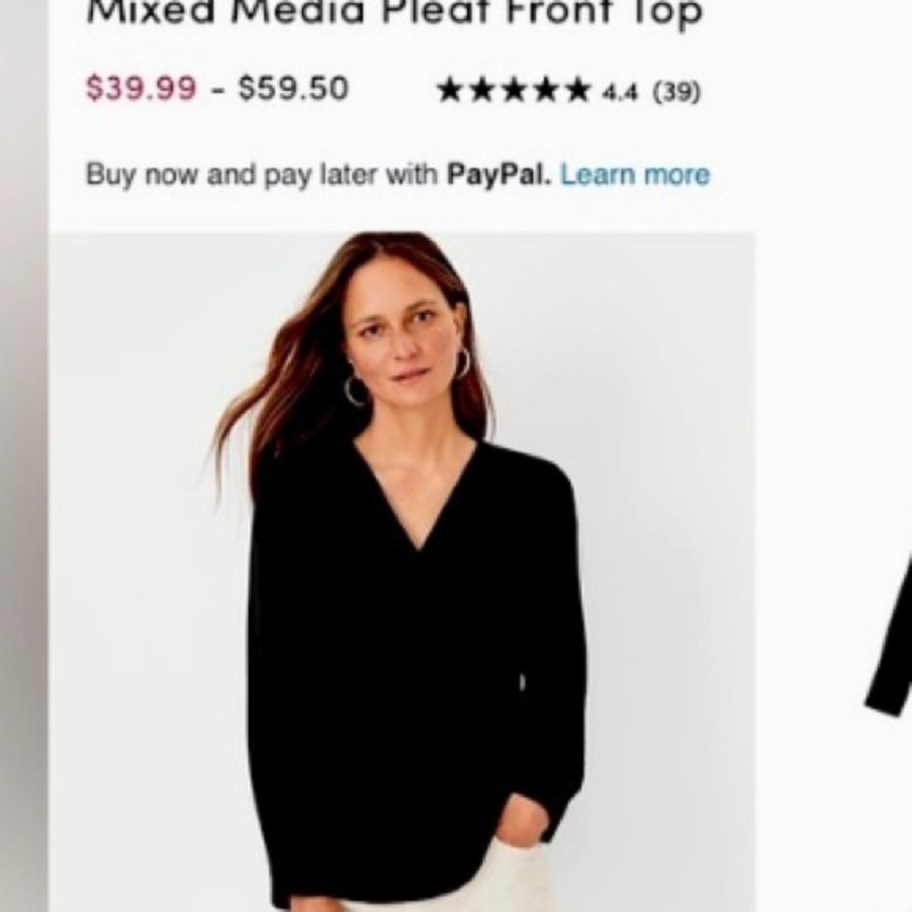 Ann Taylor Mixed Media Pleat front long sleeve black blouse- has pockets XS